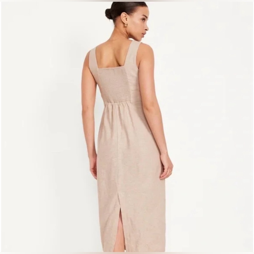 Old‎ Navy Size Medium Sleeveless Linen-Blend Midi Dress Flax Linen Square Neck - Picture 16 of 16